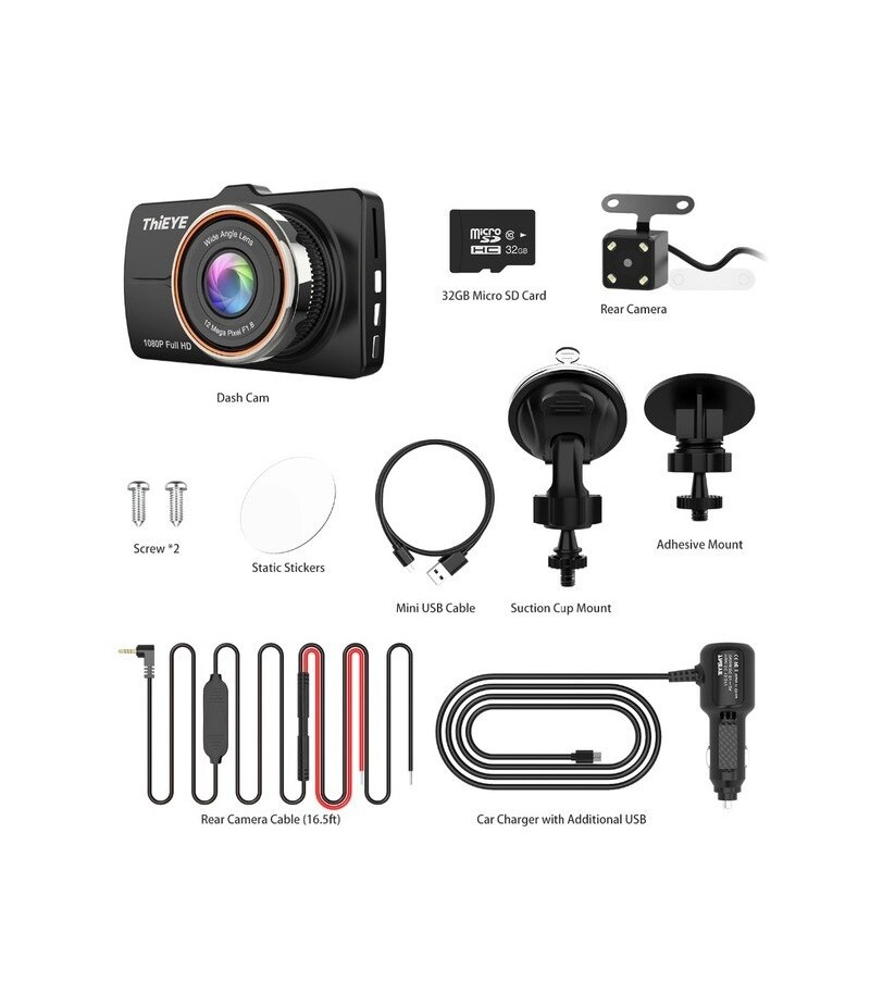 Kit de Caméra de Voiture Avant et Arrière avec Capteur G - 1080p/720p