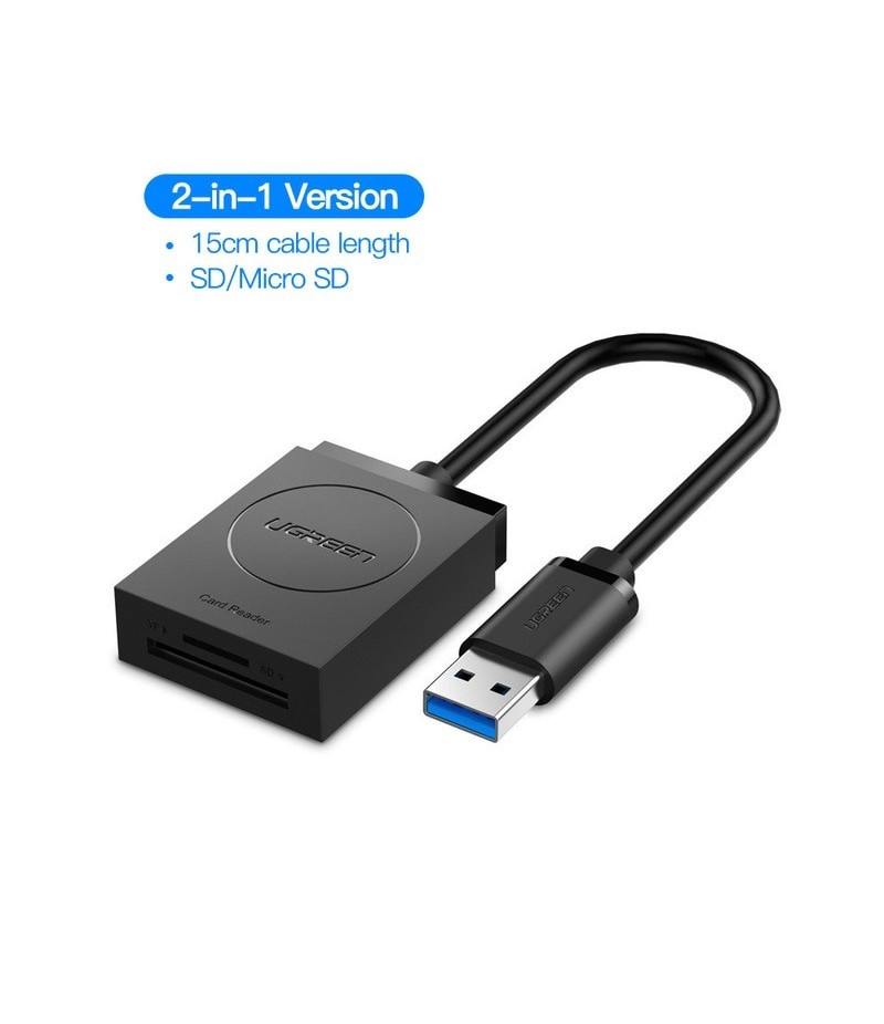 Ugreen lecteur de carte USB 3.0 tout en un SD/Micro SD/TF/CF/MS Compact  Flash carte mémoire intelligente adaptateur Type C OTG l Couleur 15cm 2-in-1