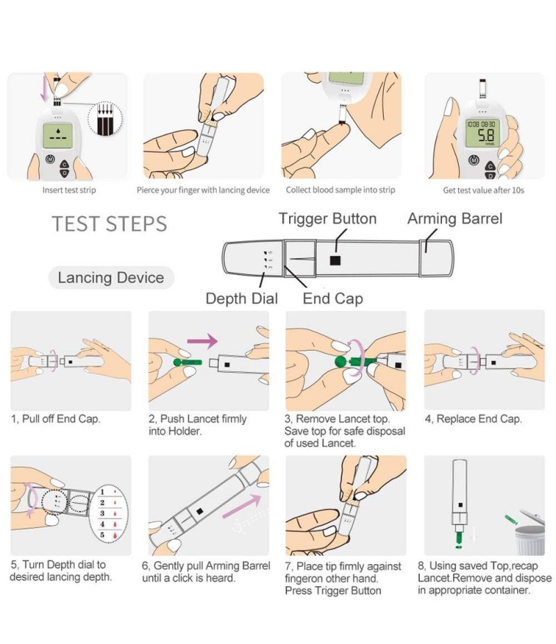 Accu lecteur de glycémie et bandelettes de Test et lancettes 50/100